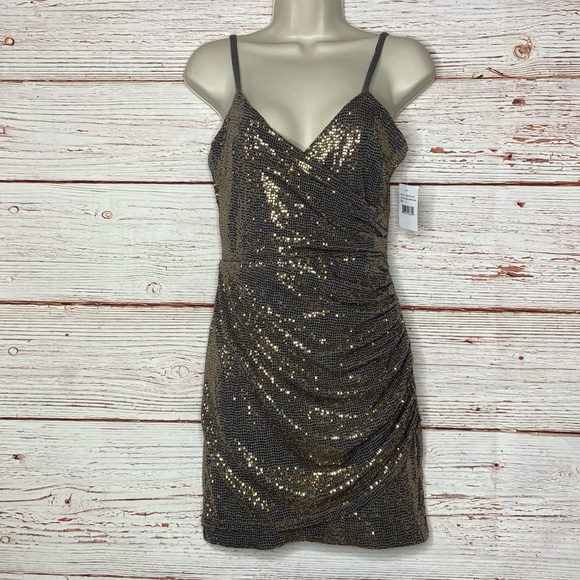 NWT Cosmopolitan X Dress the Population XOXO Gold Metallic Mini Dress Sz S - Picture 6 of 16